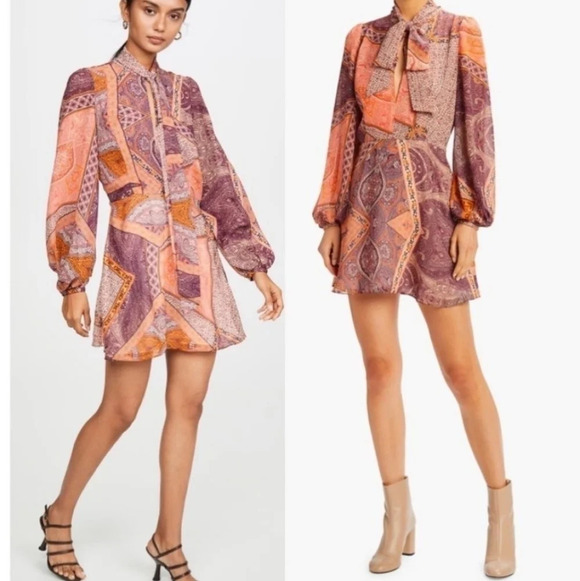 Devine heritage front bow long balloon sleeve paisley print mini dress Xsmall - Picture 8 of 8